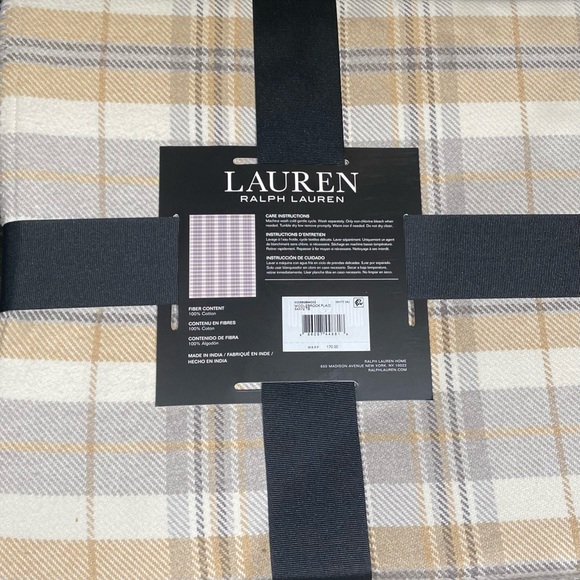 Ralph Lauren Blanket Lachlan Plaid Throw Blanket 54"×72" $170 NWT Taupe Be - Picture 3 of 5